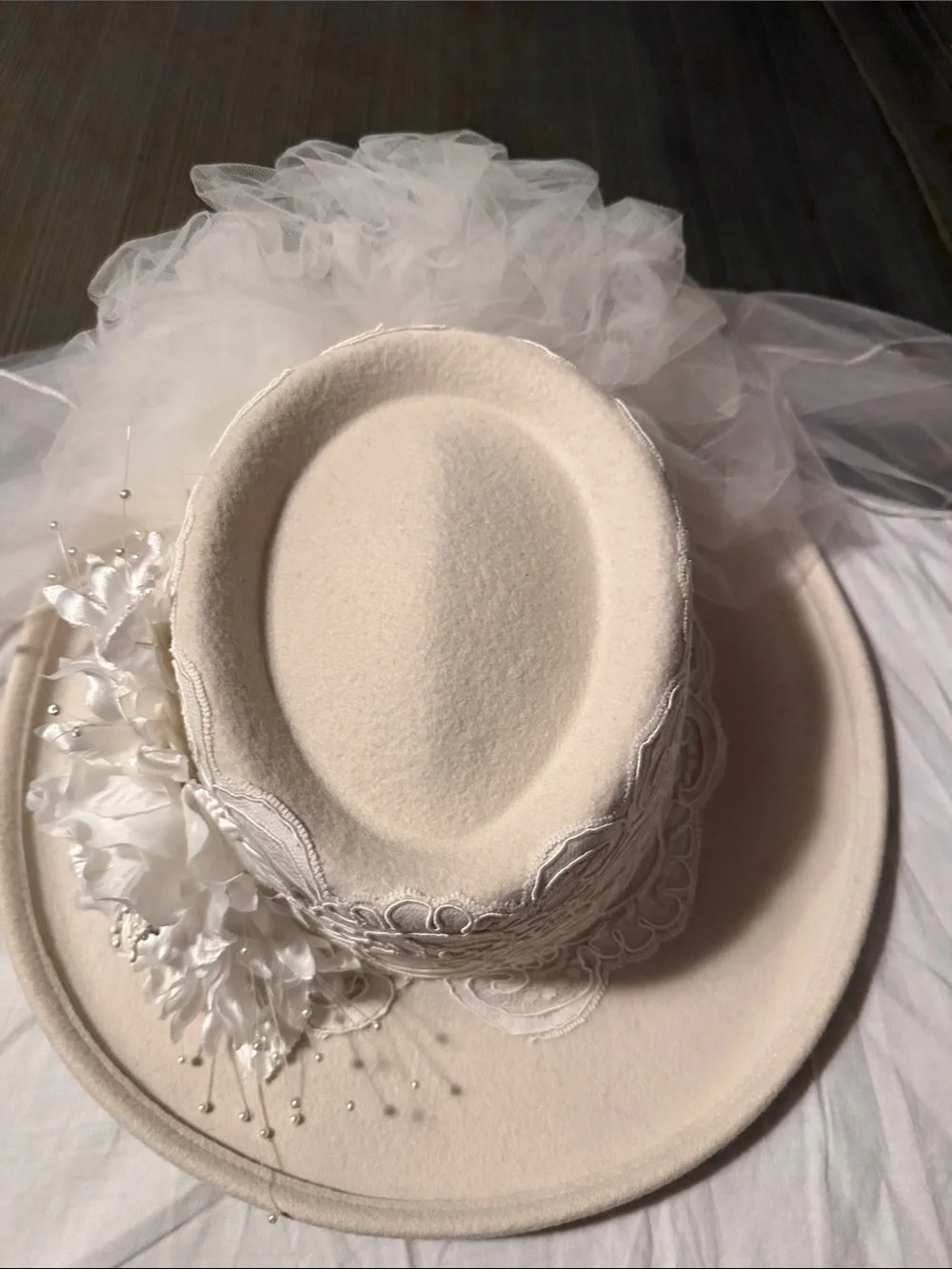 White Bridal Veil Fascinator Hat with Floral Detail
